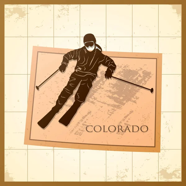 Mapa Del Estado Colorado Con Hombre Patinando Sobre Hielo — Archivo Imágenes Vectoriales