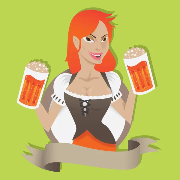 Mulher Segurando Canecas Cerveja — Vetor de Stock
