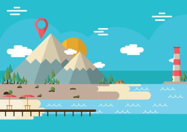 Konum işaretçili plaj manzarası