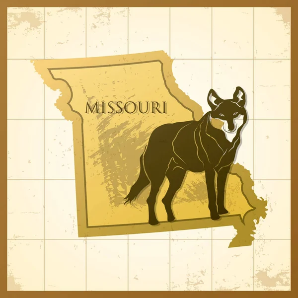 Mapa Estado Missouri Com Lobo Fundo —  Vetores de Stock