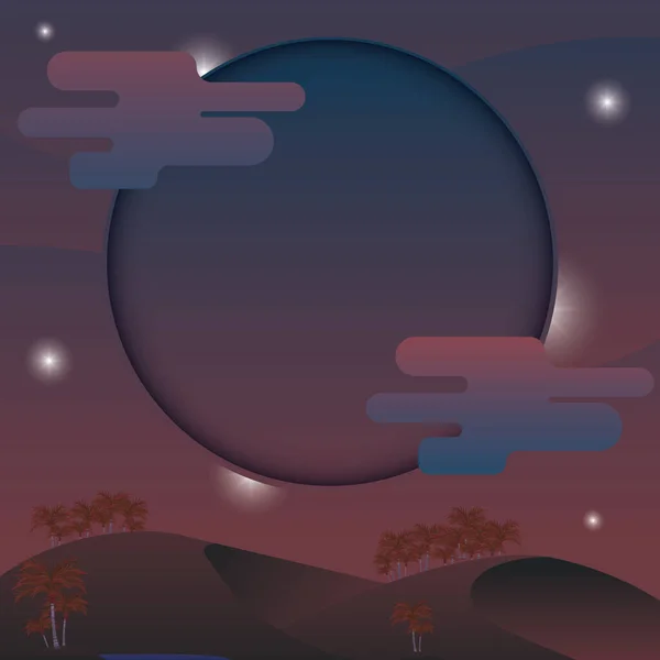 Egy Éjszakai Kilátás Sivatagi Illusztráció — Stock Vector
