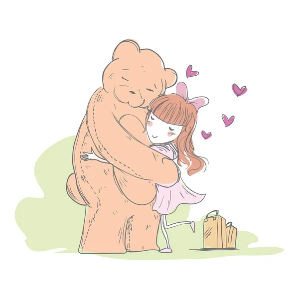 Αρκούδα Αγκαλιάζει Κορίτσι — Διανυσματικό Αρχείο