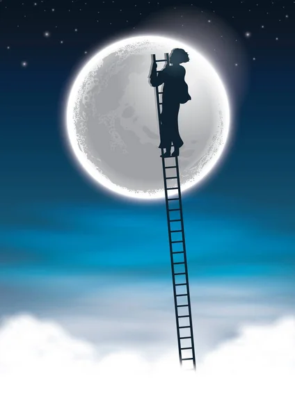 Man Climbing Moon — Stock Vector