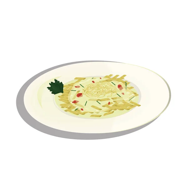 Carbonara Spaghetti Een Bord — Stockvector