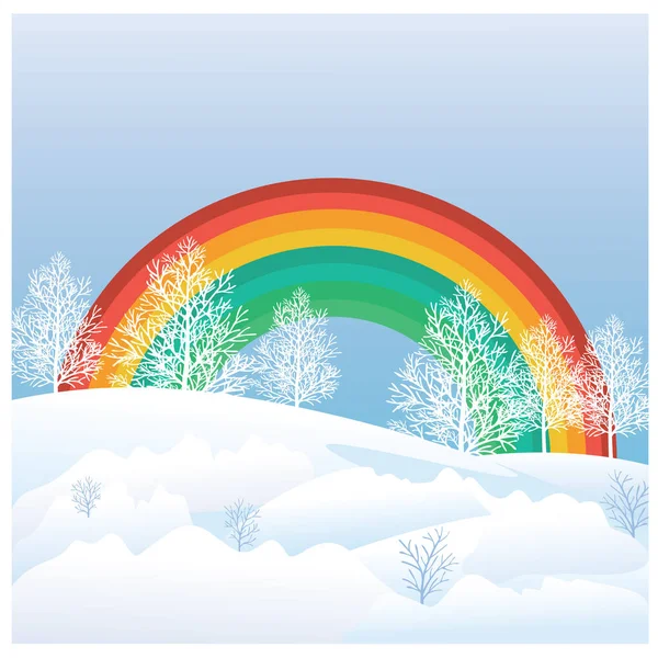Regenbogen Mit Schnee Und Bäumen — Stockvektor