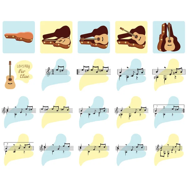 Conjunto Notas Guitarra Musicales — Vector de stock