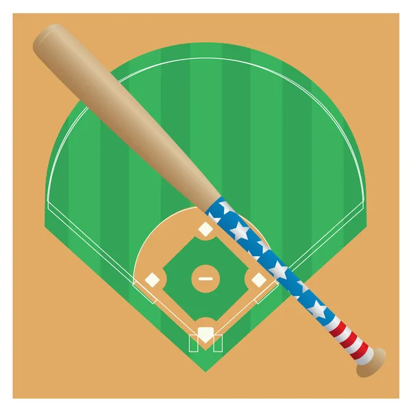 Una Mazza Baseball Contro Illustrazione Del Campo Baseball — Vettoriale Stock
