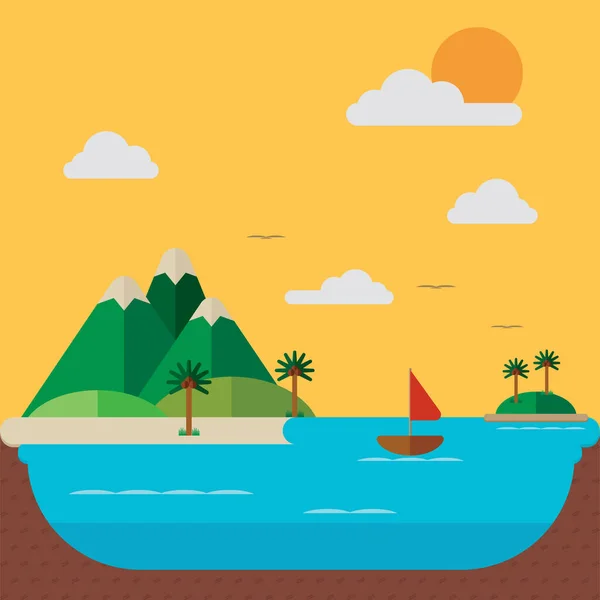 Isla Con Montañas Fondo — Vector de stock