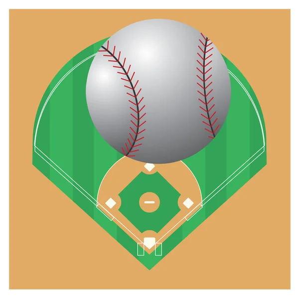 Une Base Ball Contre Terrain Baseball — Image vectorielle