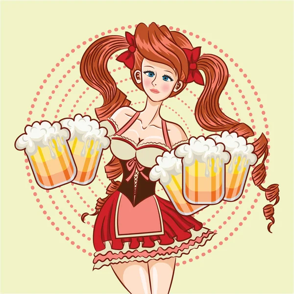 Menina Segurando Caneca Cerveja — Vetor de Stock