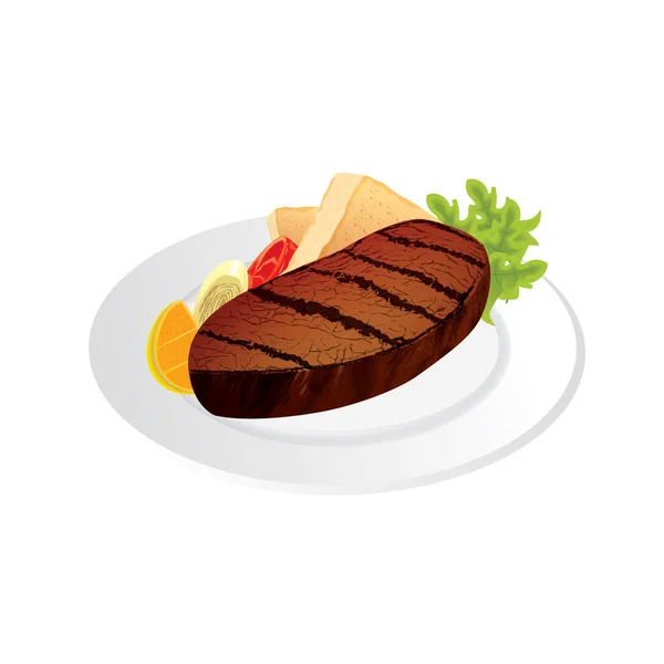 Steak Hús Egy Tányéron — Stock Vector