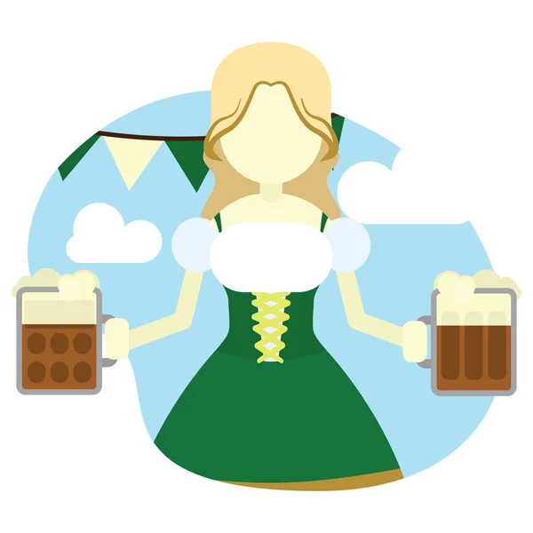 Menina Segurando Canecas Cerveja — Vetor de Stock