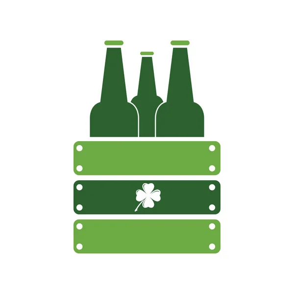 Beer Bottles Wooden Box — Stock Vector