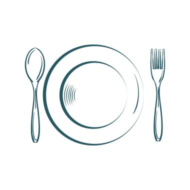 Çatal ve kaşık resimli bir tabak..