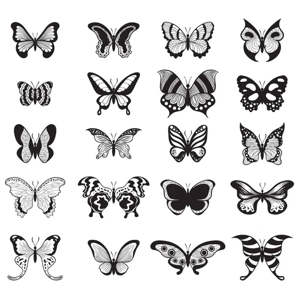 Conjunto Iconos Mariposas Ilustración — Vector de stock