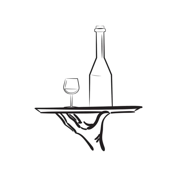 Ręka Tacą Serwowania Ilustracji Wina — Wektor stockowy