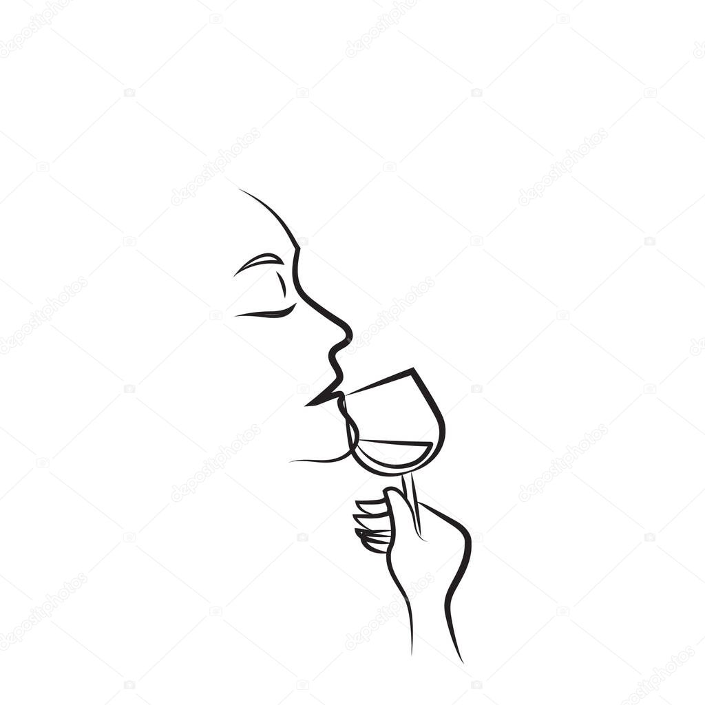 A man drinking wine illustration.