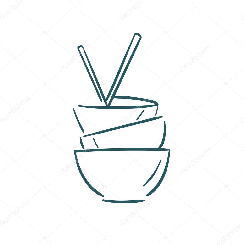 A bowls with chopsticks illustration.