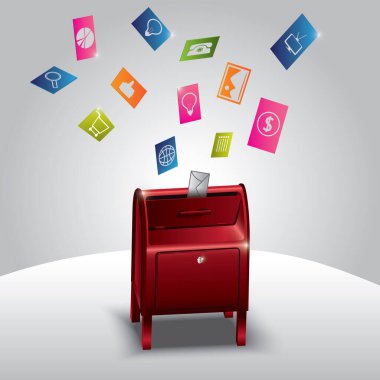 Envelopes and various concepts of icons flying out from mailbox clipart