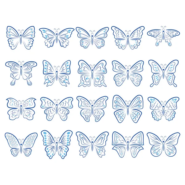 Conjunto Iconos Mariposa Ilustración — Vector de stock