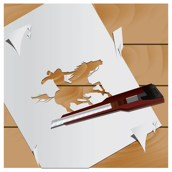 Paper Cutout Man Riding Horse — Stock Vector