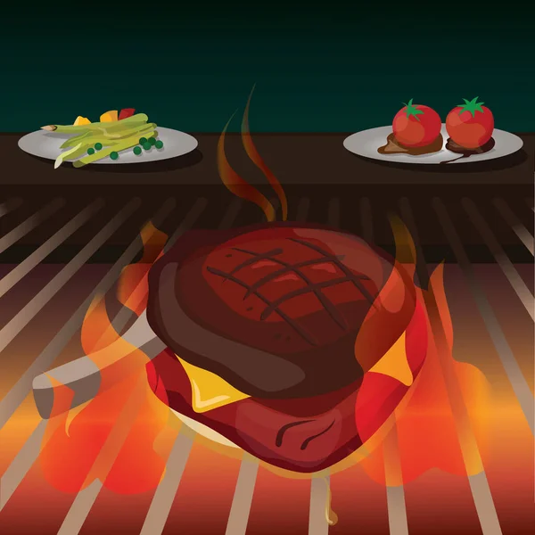 Steak Auf Dem Grill — Stockvektor