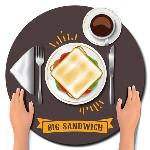 Sándwich Grande Mesa Con Las Manos — Vector de stock