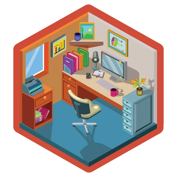 Isometric Design Intérieur Bureau — Image vectorielle