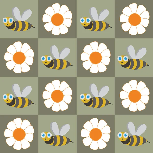 Pszczoła Miodna Tło Kwiatowe — Wektor stockowy