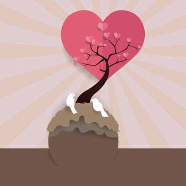 Aşk kuşları kalp ağacında