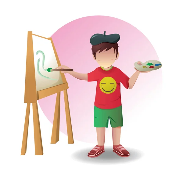 Мальчик Рисует Холсте — стоковый вектор