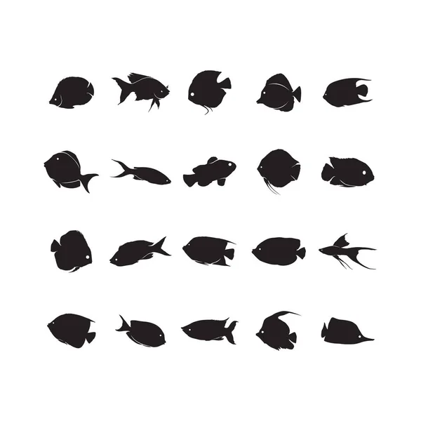 Conjunto Silhuetas Peixes Ilustração — Vetor de Stock