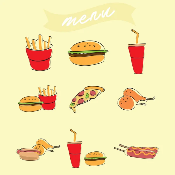 Ilustracja Menu Fast Food — Wektor stockowy