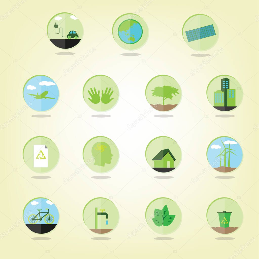A set of eco green icons illustration.