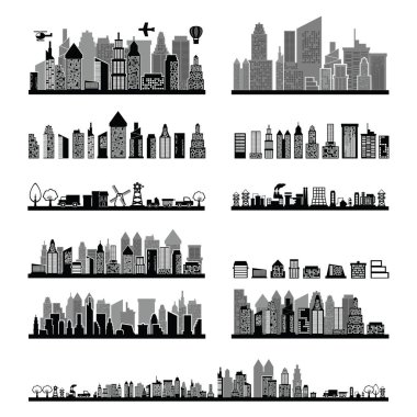 black and white city skyline collection clipart