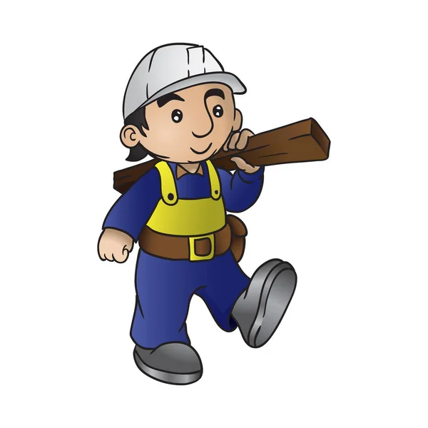 Bauarbeiter Mit Einer Holzplanke — Stockvektor