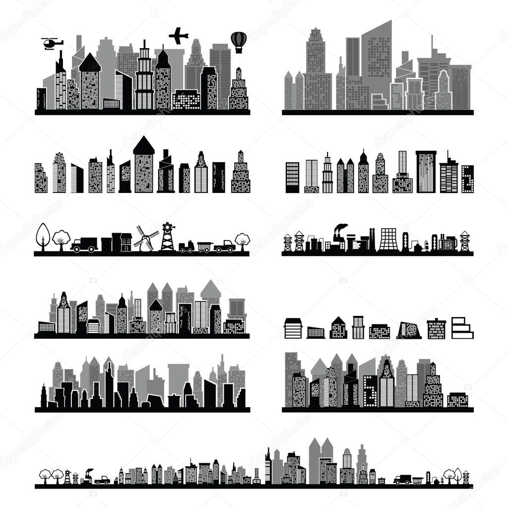 black and white city skyline collection