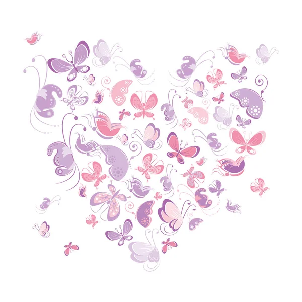 Forma Corazón Las Mariposas — Archivo Imágenes Vectoriales