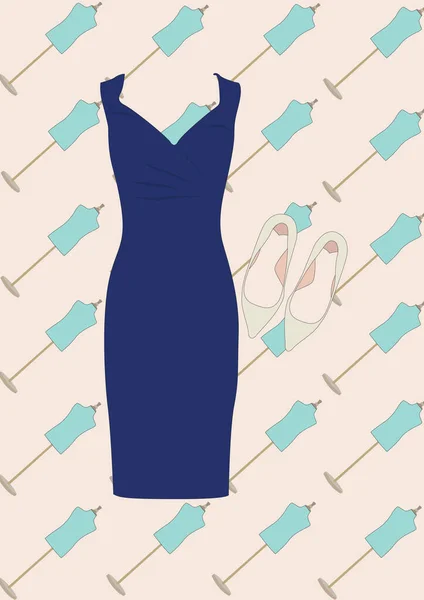 Blaues Elegantes Kleid Und Schuhe — Stockvektor