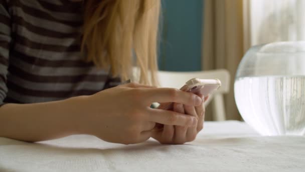 Mãos femininas rolando o smartphone — Vídeo de Stock