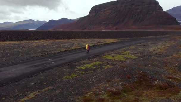 아이슬란드의 아름다운 자갈길을 부부가 — 비디오