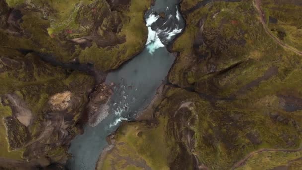 Zlanda Avrupa Daki Fjaorargljufur Kanyonu Üzerinde Havadan Görünümü Kuş Bakışı — Stok video