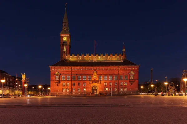 Köpenhamns Stadshus Raadhuspladsen Danmark Natten — Stockfoto