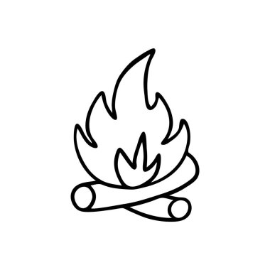 Doodle tarzında ateşin vektör çizimi. Kamp ateşi. Şenlik ateşi ikonu. Yaz gecesi kamp ateşinde.