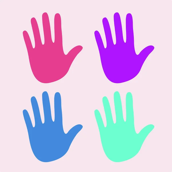 粉色背景上不同颜色的手掌 — 图库矢量图片