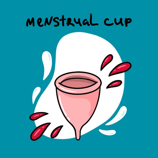 Menstruációs kupa stílusban Doodle. Környezetbarát, újrahasznosítható női higiéniai termék. Kupa menstruációs ciklus. — Stock Vector