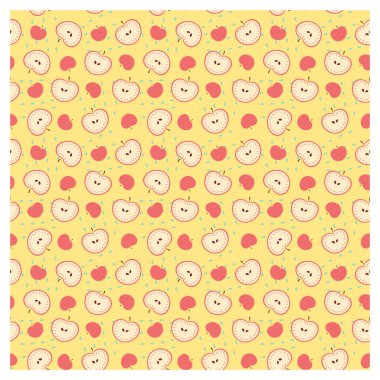 Elmaların kusursuz vektör deseni. Elmalar kesilmiş ve sarı arka planda.. 