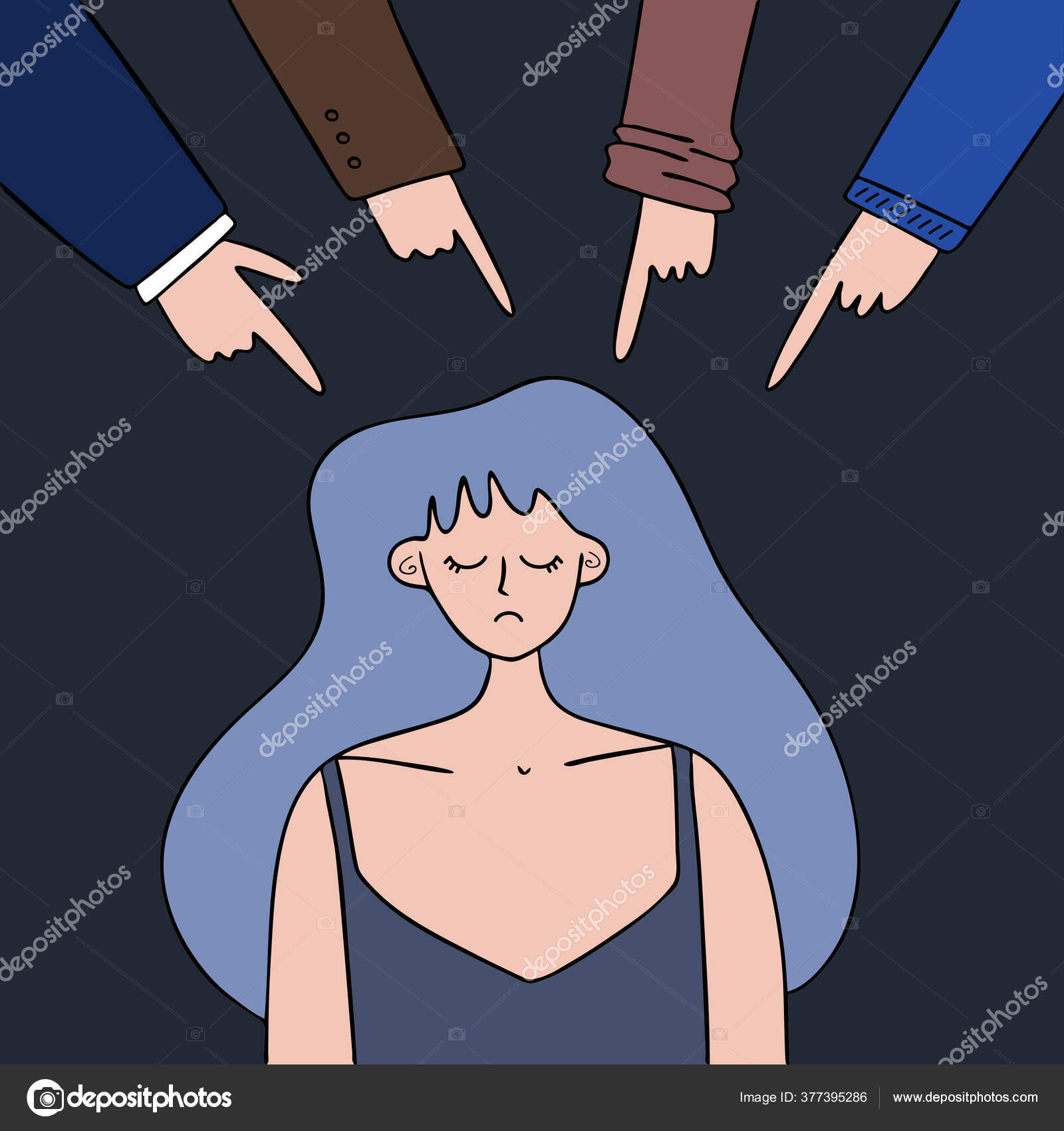 Una joven triste o deprimida es señalada . Vector de stock #377395286 de  ©SofiaGegel, image size:1600x1700