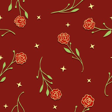 Kusursuz Şatafatlı Kırmızı Güller. Gölgeli. Kırmızı, sarı ve yeşil kombinasyon renkleri. Çiçek deseni. Kumaş, baskı, kapak, iç ve daha fazlası için desen.