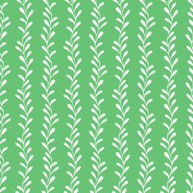 Asma Yaprak Yaprak Çizgisi Çiçeksiz Desenli Duvar Kağıdı. Tekstil, kumaş ve daha fazlası için tek renkli yeşil ve beyaz desen.